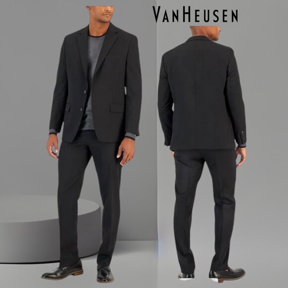 Van Heusen Flex Classic Flat Big Tall Dark Charcoal Business Suit Pants & Jacket - Picture 1 of 12